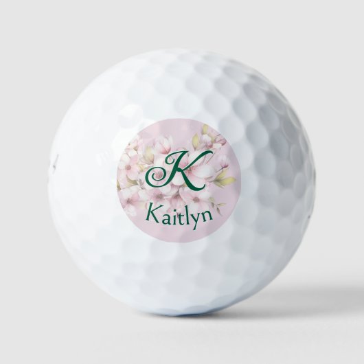 Bloemroze tweelaags monogram Voornaam Golf Golfballen (Voorkant)