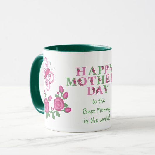 Bloemroze vlinder Beste mama Mok (Voorkant links)