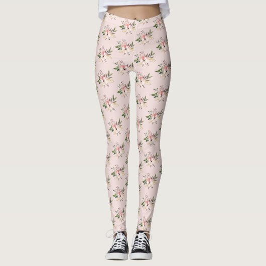 Bloemroze  waterverf leggings (Voorkant)