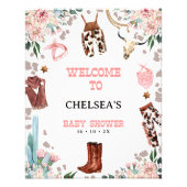 Bloemroze Western Rodeo Baby shower Welkomstbord Foto Afdruk (Voorkant)
