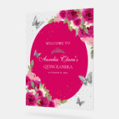 Bloemroze zilveren Tiara Butterfly Quinceañera Acryl Bord (Hoek)