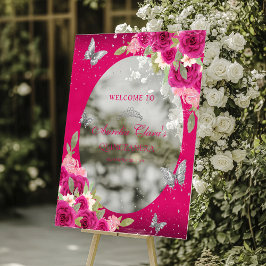 Bloemroze zilveren Tiara Butterfly Quinceañera Acryl Bord