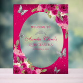 Bloemroze zilveren Tiara Butterfly Quinceañera Acryl Bord (Neutraal)