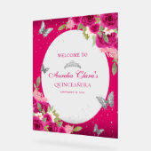 Bloemroze zilveren Tiara Butterfly Quinceañera Acryl Bord (Hoek)