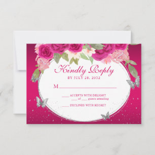 Bloemroze zilveren Tiara Butterfly Quinceañera RSVP Kaartje