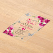 Bloemroze Zilveren Tiara Vlinder Mis Quinceañera Acryl Uitnodigingen (Laagn)