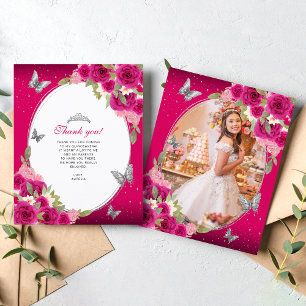 Bloemroze zilveren vlinder Quinceañera foto