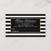 Bloemroze zwart en wit gestreepte verwijzing visitekaartje (Achterkant)