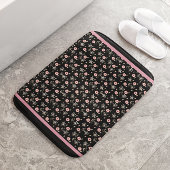 Bloemroze zwarte badkamer badmat