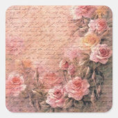Bloemrozen Antique Handgeschrift Vierkante Sticker (Voorkant)