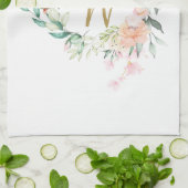 Bloemrozen Gouden Script Monogram Theedoek (Gevouwen)