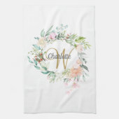 Bloemrozen Gouden Script Monogram Theedoek (Verticaal)