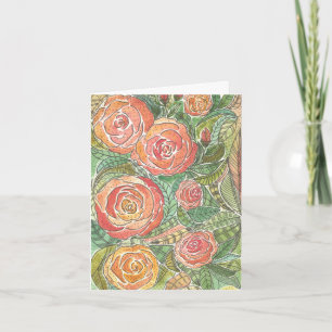 Bloemrozen Waterverf Kaart
