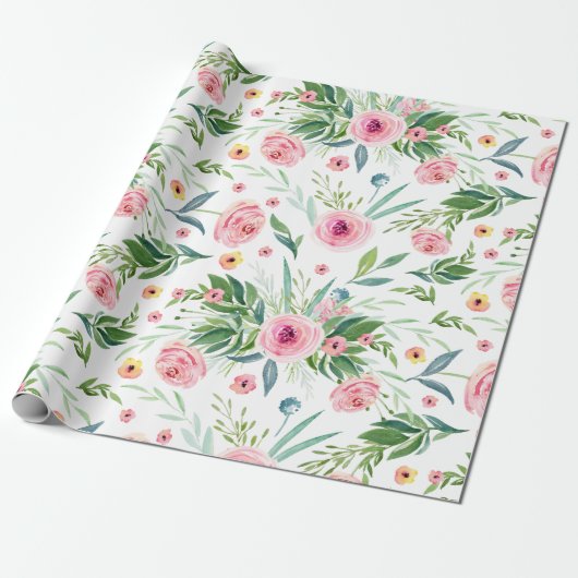 Bloemrozenpatroon Cadeaupapier (Uitgerold)