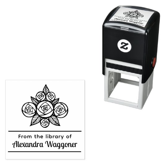 Bloemruis boeket 'Uit de bibliotheek van' Monogram Zelfinktende Stempel (In situ)