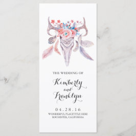 Bloemschedel Boho waterverf huwelijksprogramma's Programmakaart