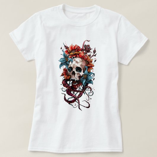 Bloemschedel en octopus t-shirt (Design voorkant)