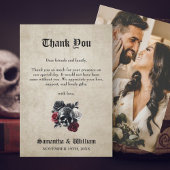 Bloemschedel rustieke foto Halloween bruiloft Bedankkaart