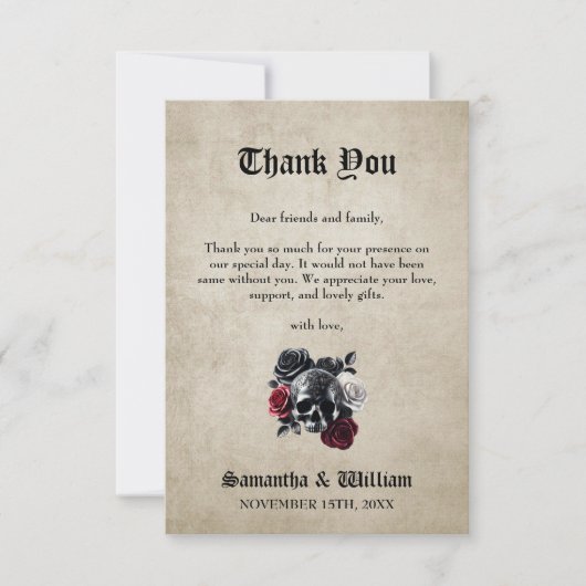 Bloemschedel rustieke foto Halloween bruiloft Bedankkaart (Voorkant)