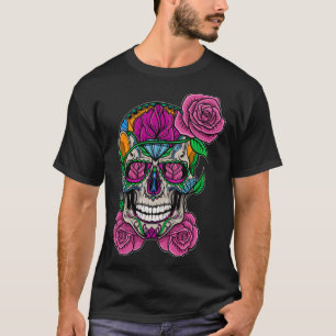 Bloemschedel Suiker Rozen Bloemskelet Schattig Pun T-shirt