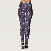 Bloemschedels Paarse bloemen Gotische Leggings (Achterkant)