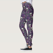 Bloemschedels Paarse bloemen Gotische Leggings (Links)