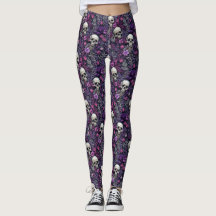 Bloemschedels Paarse bloemen Gotische Leggings