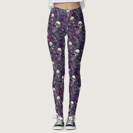 Bloemschedels Paarse bloemen Gotische Leggings