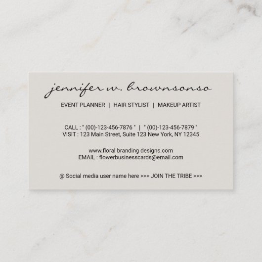 Bloemschets Beige Beige Handtekening botanisch Visitekaartje (Achterkant)