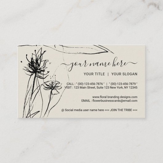 Bloemschets Elegant handgetekend girale papier Visitekaartje (Achterkant)