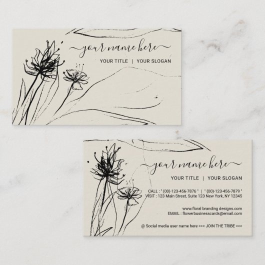 Bloemschets Elegant handgetekend girale papier Visitekaartje (Voorkant / Achterkant)