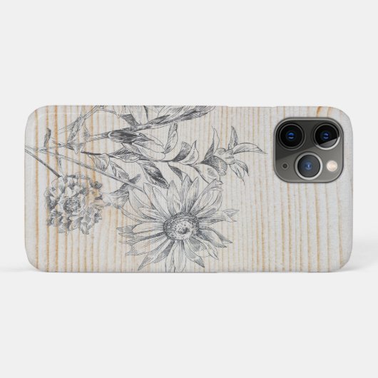 Bloemschets op Faux Wood Achtergrond Case-Mate iPhone Case (Achterkant (horizontaal))
