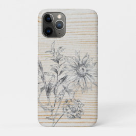 Bloemschets op Faux Wood Achtergrond Case-Mate iPhone Case