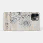 Bloemschets op Faux Wood Achtergrond Monogram Case-Mate iPhone Case (Achterkant (horizontaal))