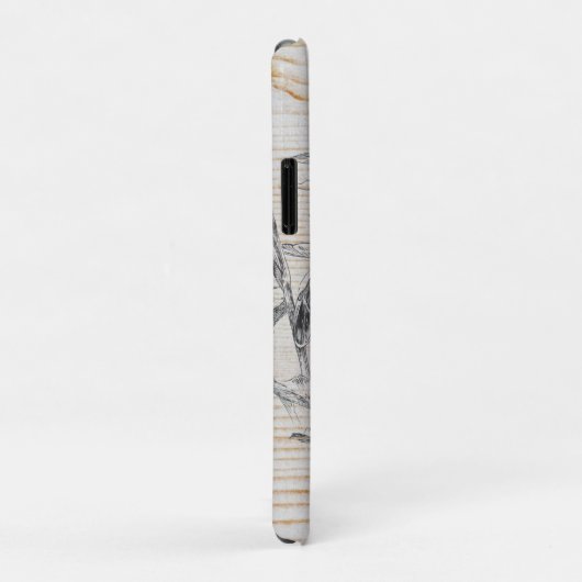 Bloemschets op Faux Wood Achtergrond Monogram Case-Mate iPhone Case (Achterkant/rechts)