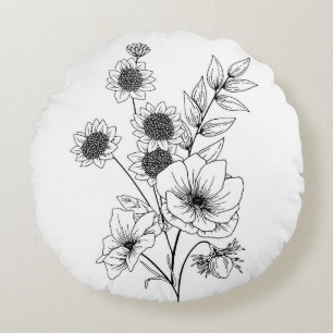 Bloemschets Rond Kussen