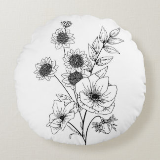 Bloemschets Rond Kussen