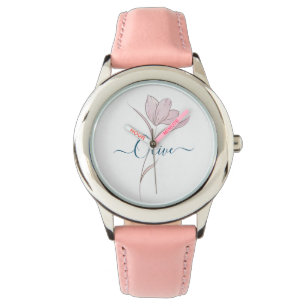 Bloemschets waterverf gepersonaliseerd horloge