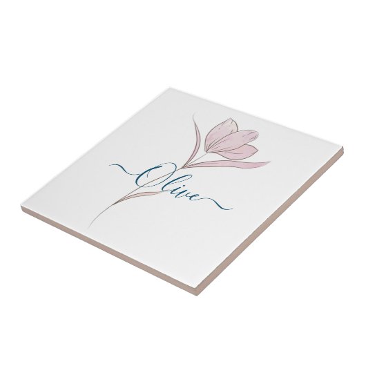 Bloemschets waterverf gepersonaliseerd tegeltje (Zijkant)