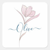 Bloemschets waterverf gepersonaliseerd vierkante sticker (Voorkant)