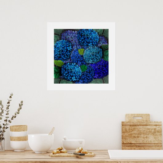 Bloemschikking Blauwe Hortensia Bloem Poster (Keuken)