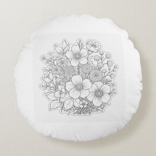 Bloemschikking kunst rond kussen (Voorkant)