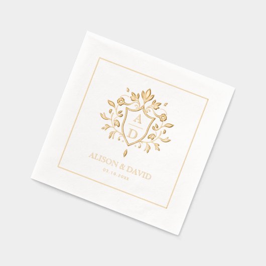 Bloemschild kam monogram, grens bruiloft goud folie servetten (Links)