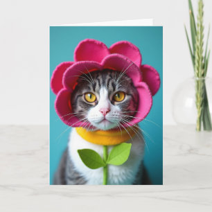 Bloemschilderij van een kat Kaart