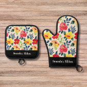 Bloemschildering Groen Script Gepersonaliseerd Ges Ovenwant & Pannenlap Set