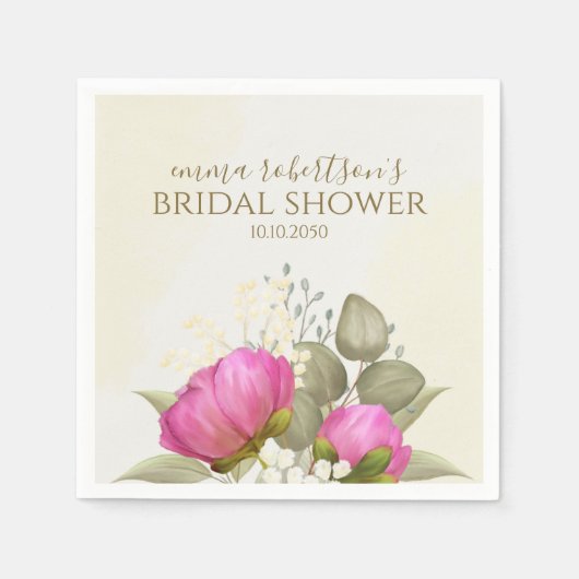 Bloemschildering groene pioen bruiloftsborrel servet (Voorkant)