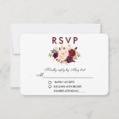 Bloemschildering in waterverf burgundy bruiloft RSVP kaartje (Voorkant)
