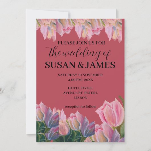 Bloemschildering roze tulpen magenta kaart (Voorkant)