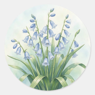 Bloemschildering van Blauwe Klokjes in Botanische Ronde Sticker