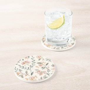 Bloemschildering Waterverf Bladeren Beige Geschild Zandsteen Onderzetter